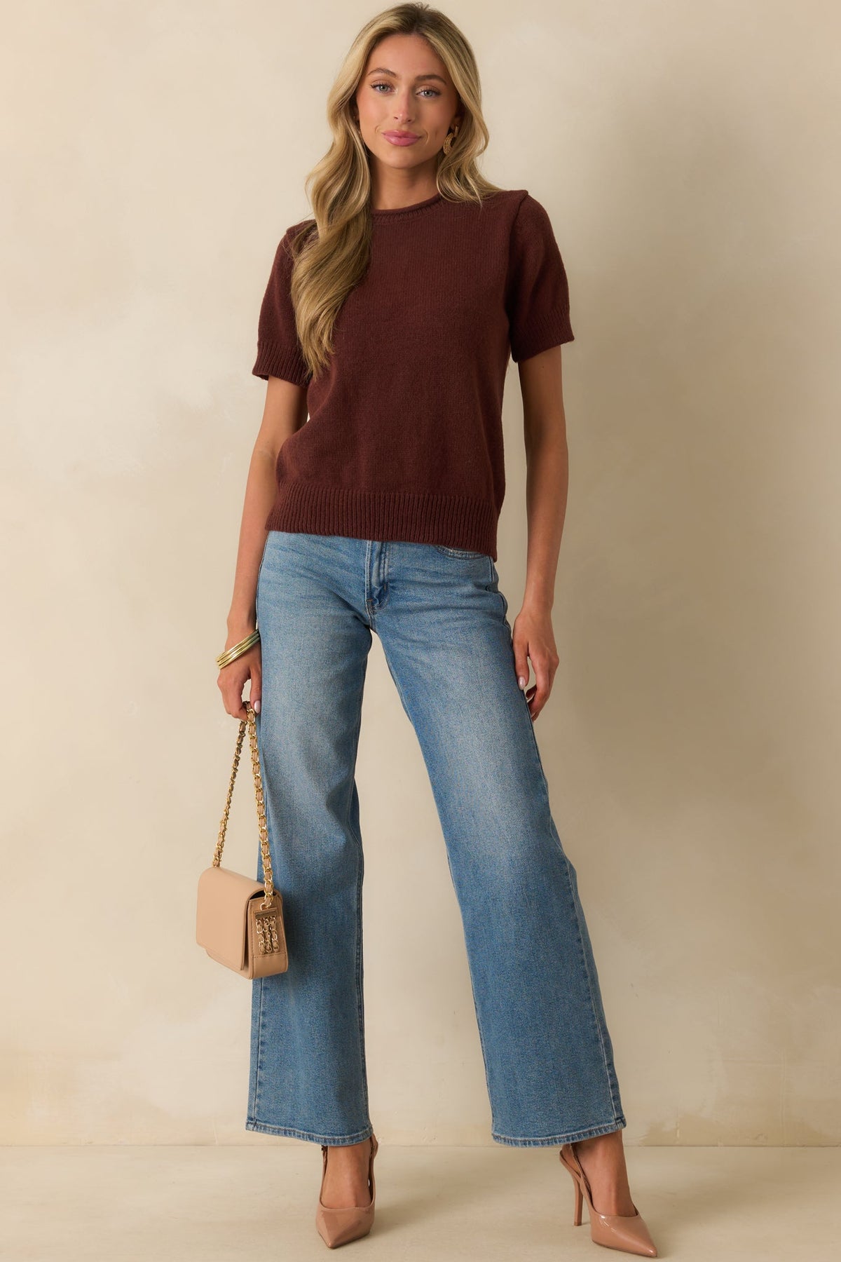 It's All About This Brown Knit Short Sleeve Sweater