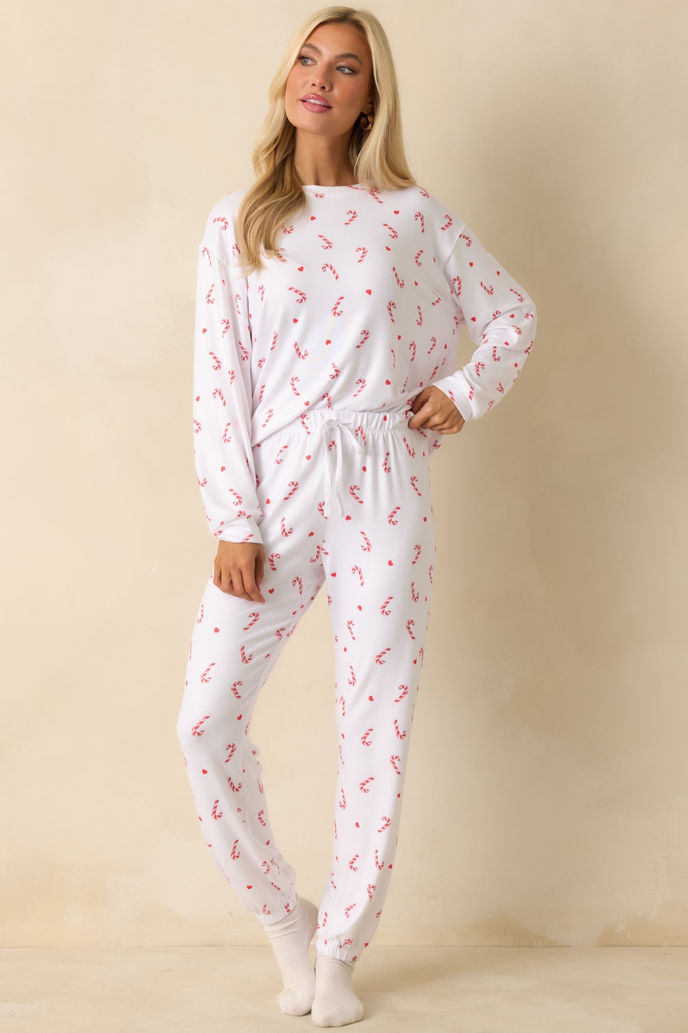 Z Supply White Knit Cozy Candy Cane Pajama Top