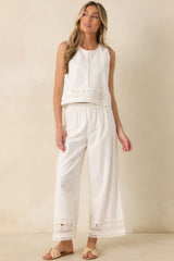 Z Supply Scout White Cotton Linen Embroidered Pants