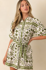 MINKPINK Remi Olive Paisley Mini Shirt Dress