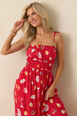 MINKPINK Sirena Red Multi Coastal Print Maxi Dress