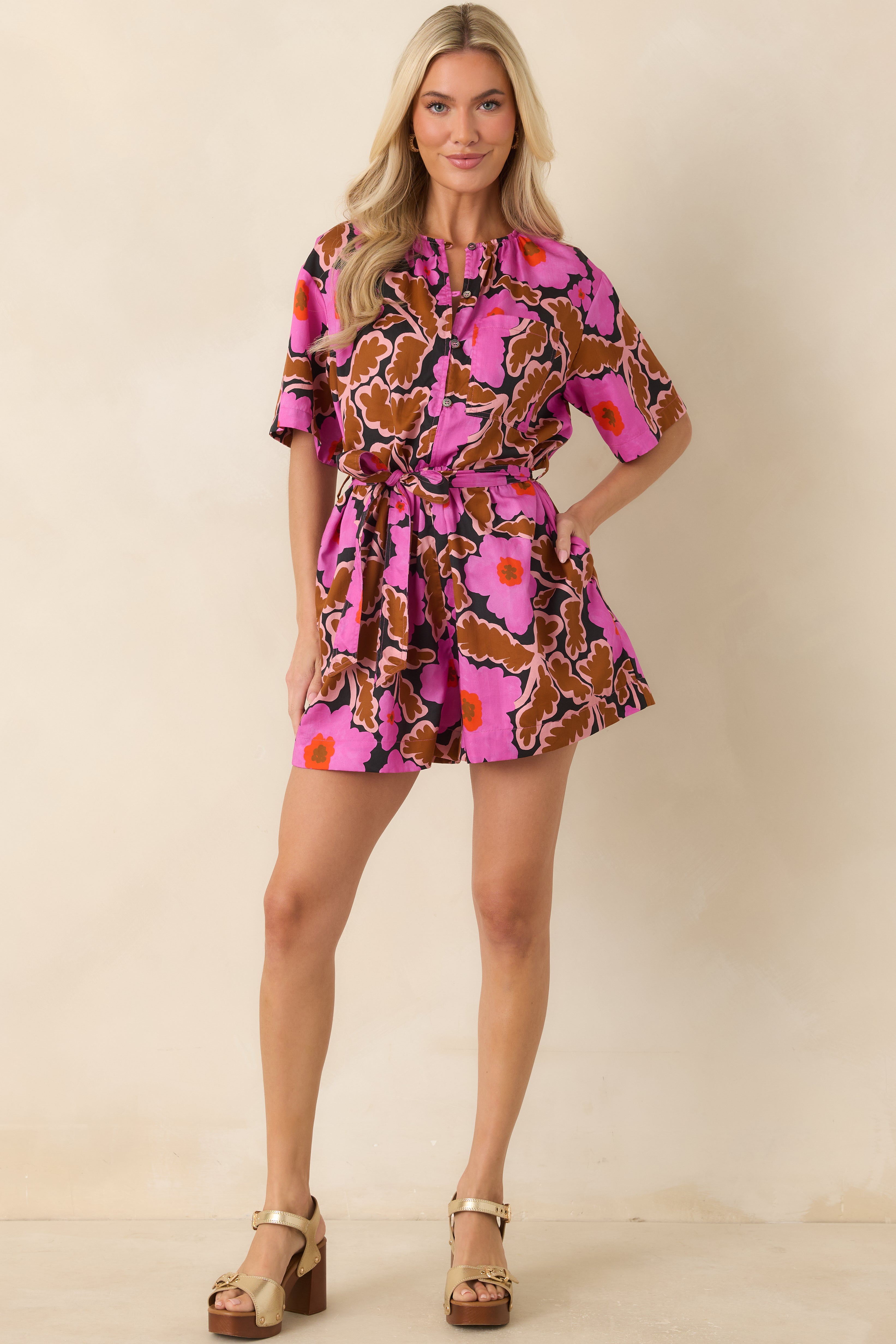 FRNCH Salvinia Vitoria Fuchsia Multi Floral Cotton Blend Playsuit