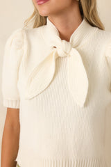 Tied Up Beautifully Ivory Knit Tie Neck Top