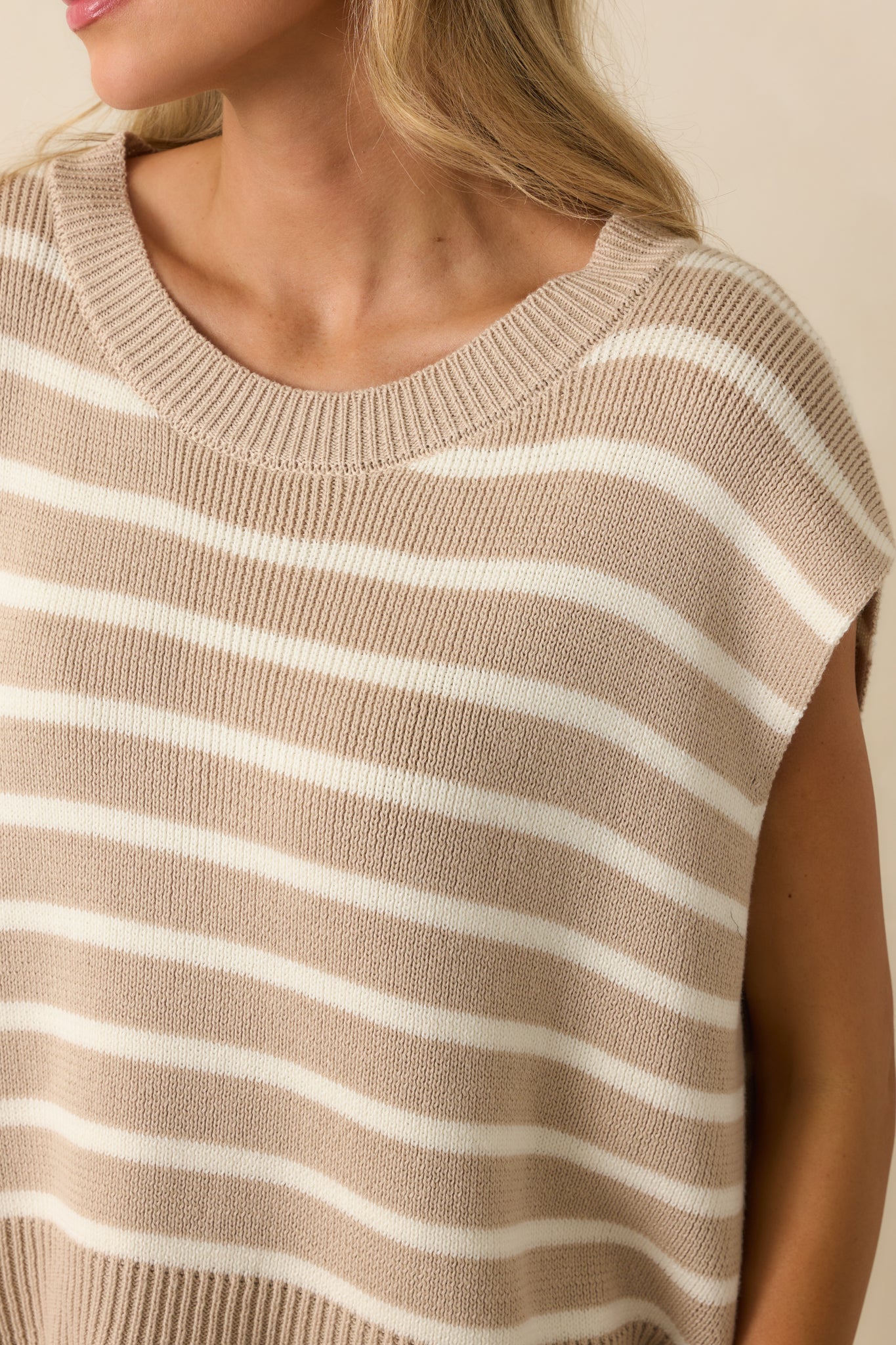 Daring Diva Taupe Stripe Oversized Sweater Vest