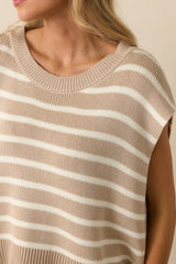 Daring Diva Taupe Stripe Oversized Sweater Vest