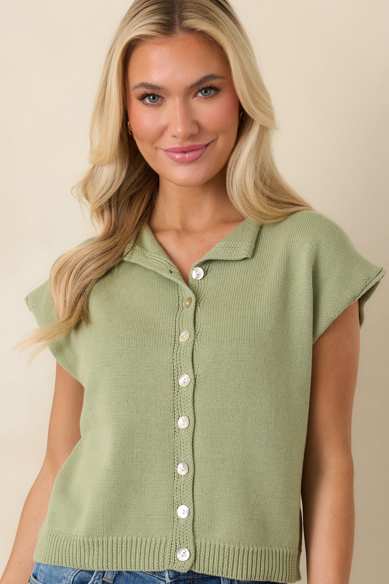 Let's Do This Light Green Sleeveless Button Front Top
