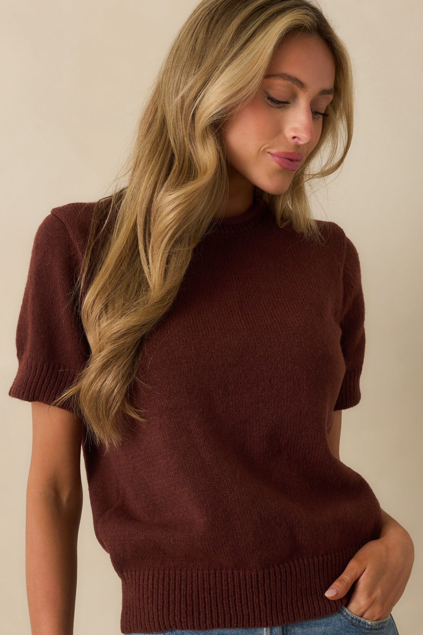 It's All About This Brown Knit Short Sleeve Sweater