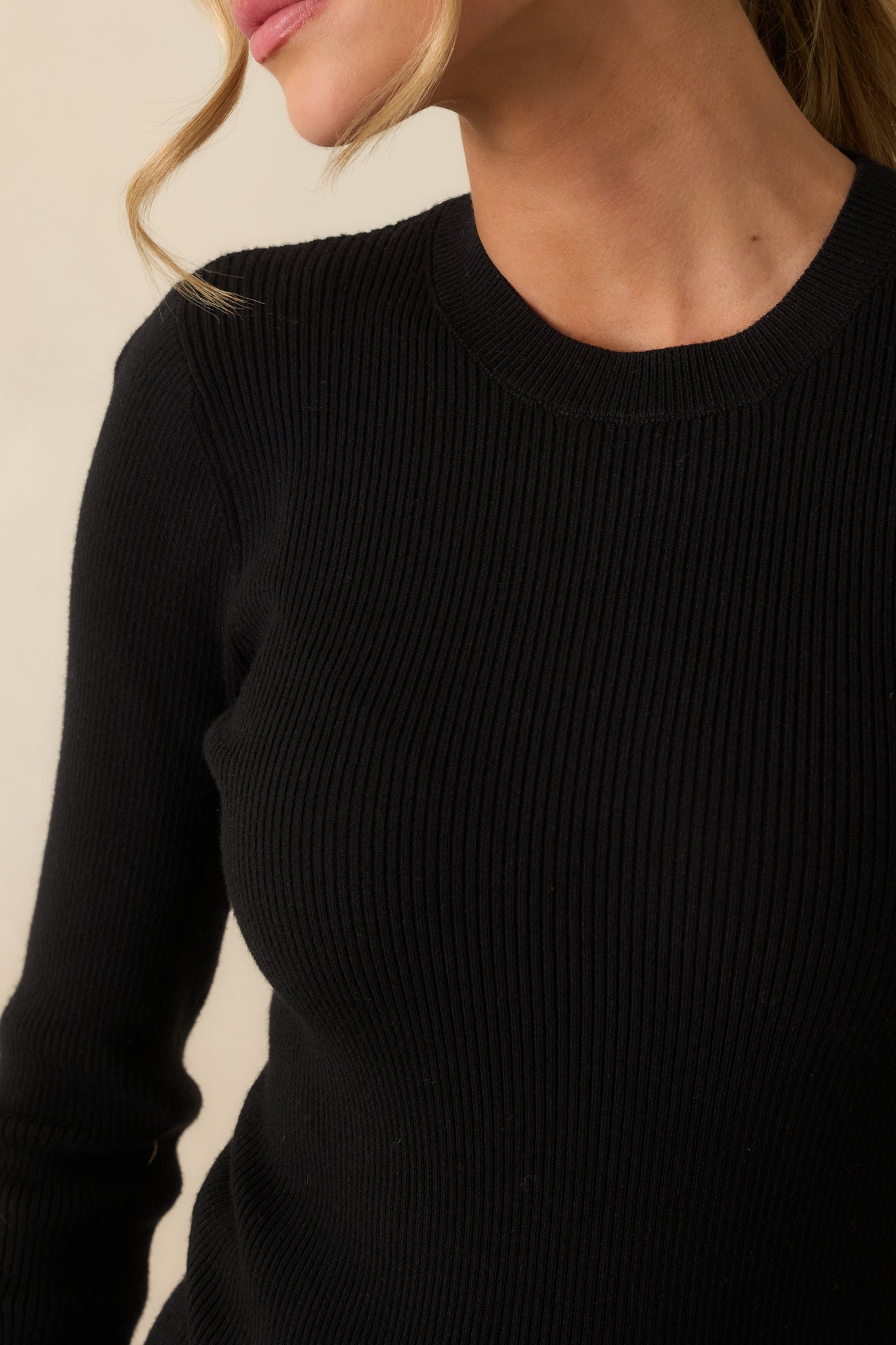 The Way It Used To Be Black Ribbed Knit Long Sleeve Sweater