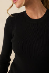 The Way It Used To Be Black Ribbed Knit Long Sleeve Sweater