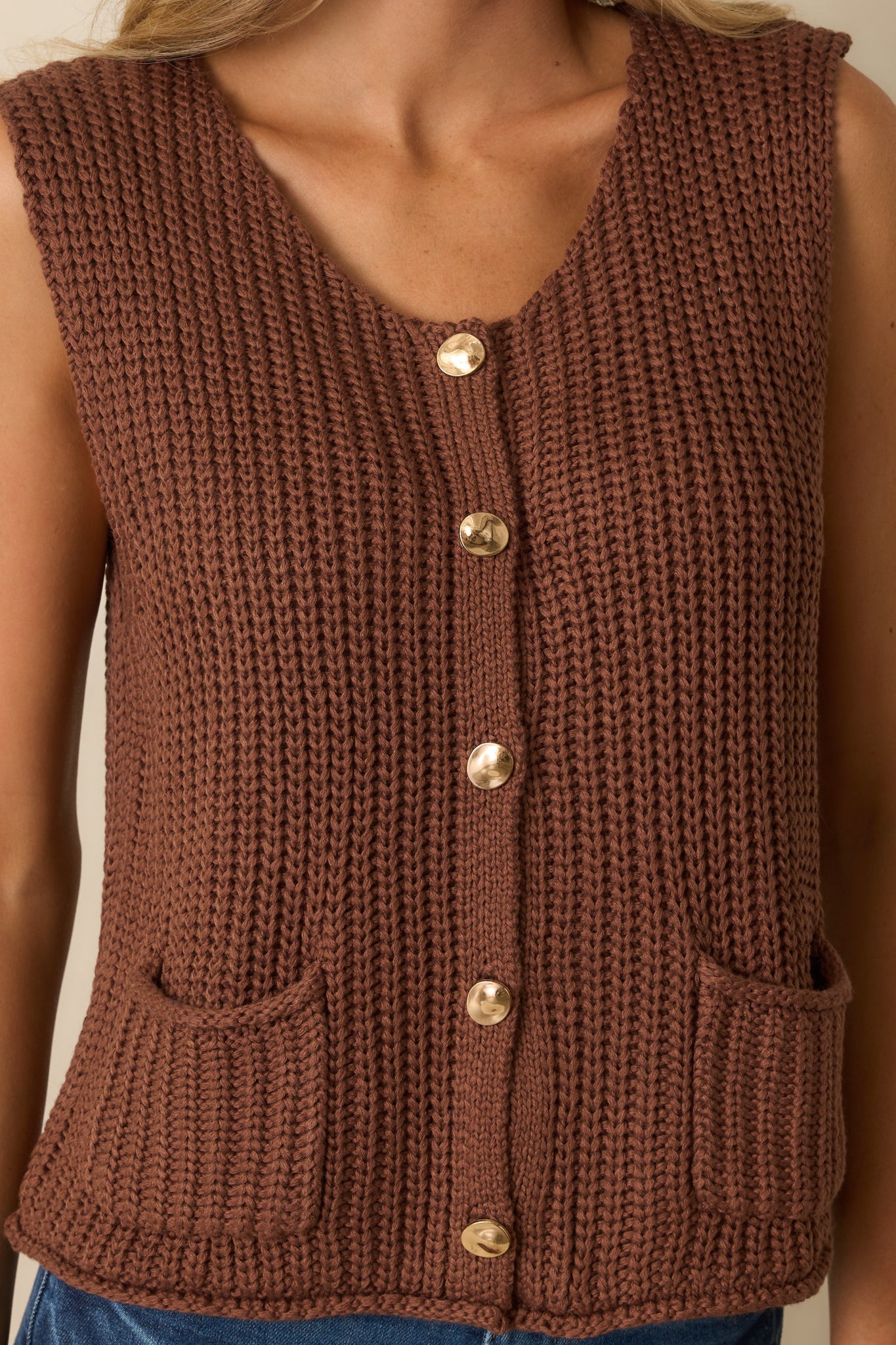 Without Hesitation Brown Knit Button Front Sweater Vest