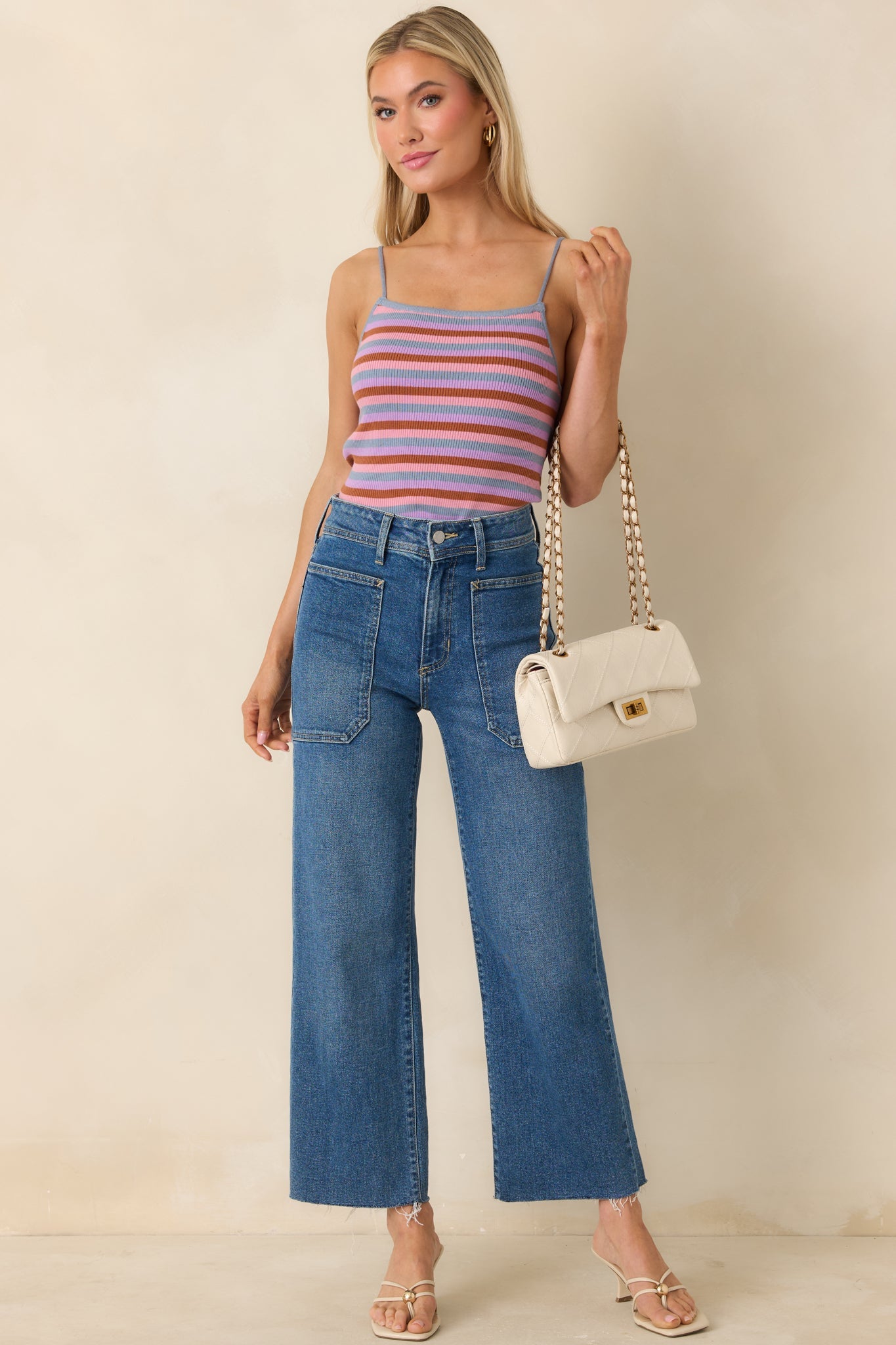 FRNCH Corallia Light Blue Multi Stripe Knit Tank Top