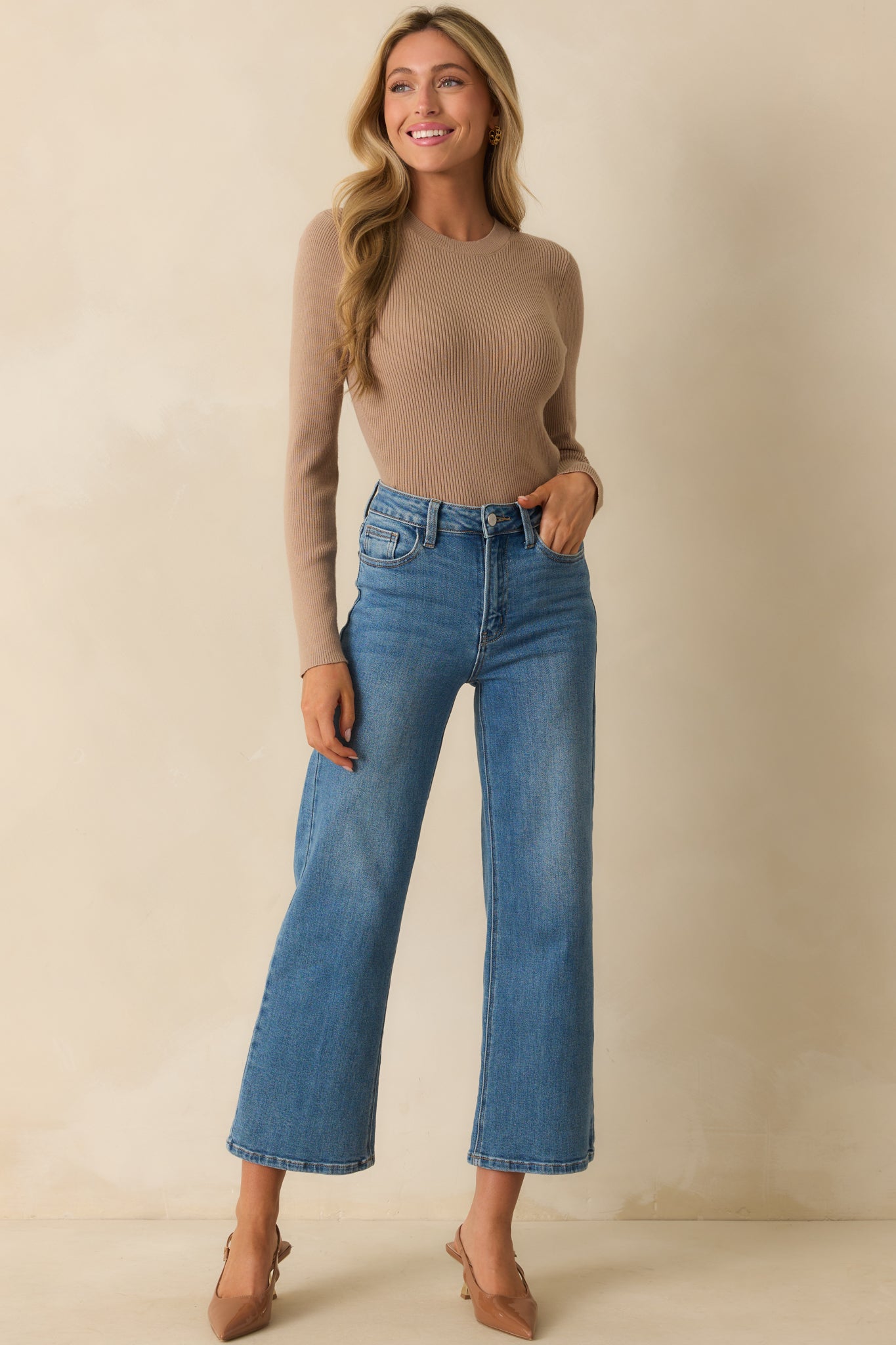 The Way It Used To Be Taupe Ribbed Knit Long Sleeve Sweater