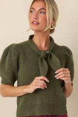 Tied Up Beautifully Olive Knit Tie Neck Top