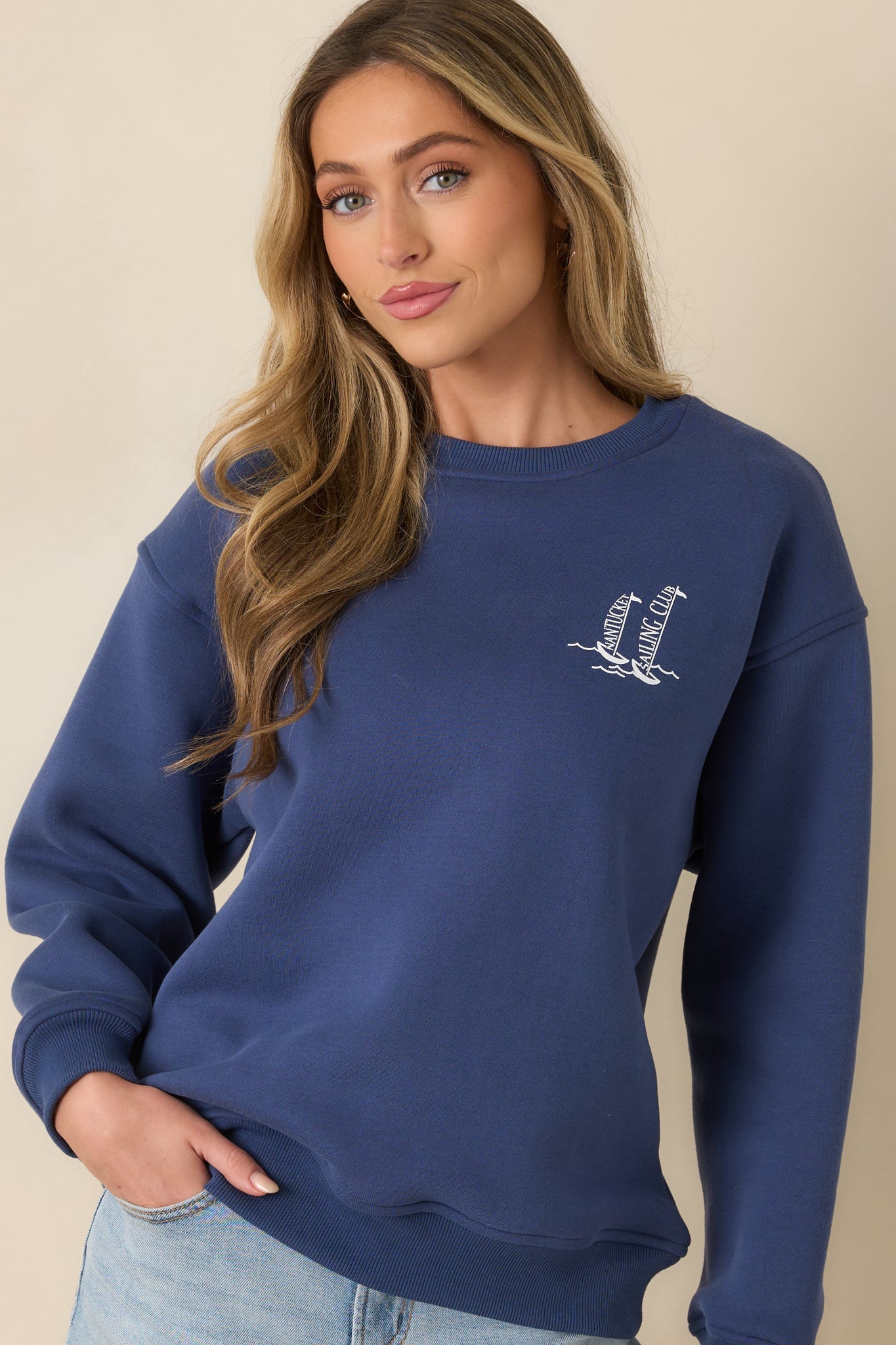 Nantucket Sailing Club Washed Navy Blue Crewneck Sweatshirt