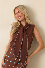 Perfectly Proper Brown Knit Collar Scarf Sweater Top