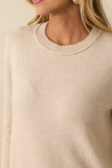 Pure Comfort Oatmeal Beige Long Sleeve Crewneck Sweater