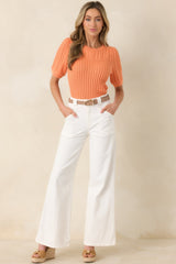 Don't Doubt It Apricot Orange Cable Knit Short Sleeve Sweater
