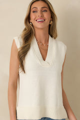 Polished Ease Ivory Knit Sweater Vest