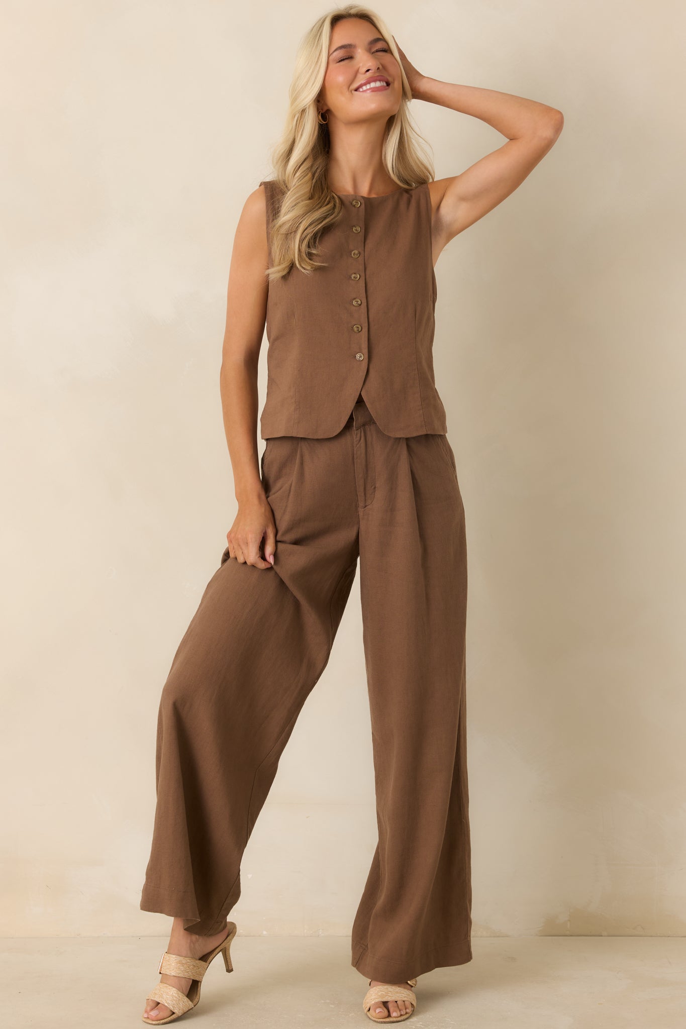 Z Supply Roman Chestnut Brown Linen Button Front Vest
