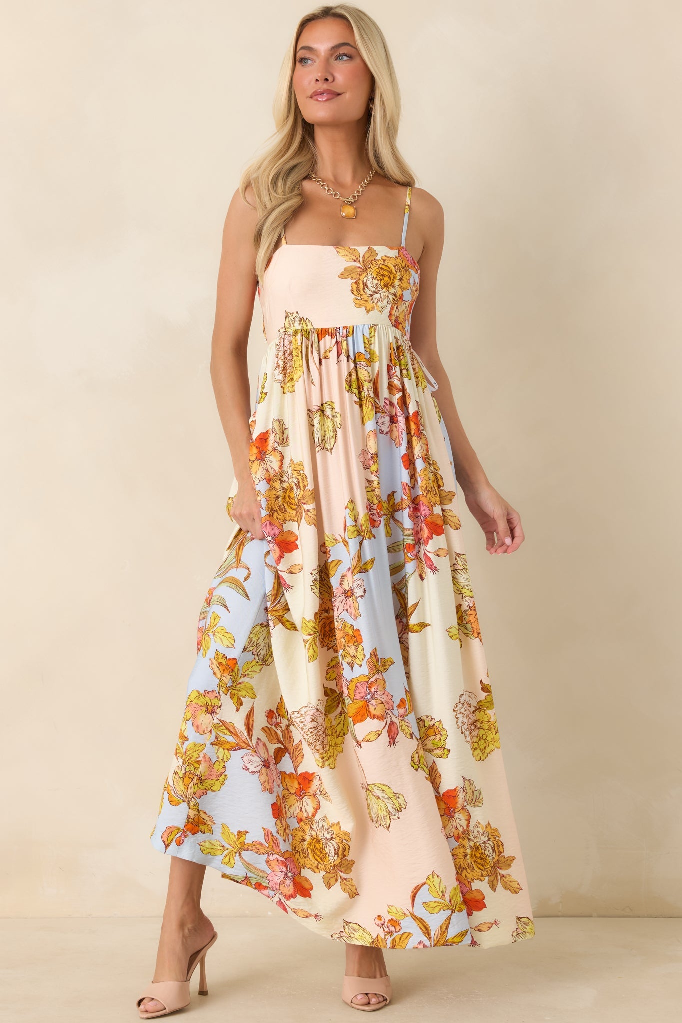 MINKPINK Fiore Multi Pastel Floral Tie Back Maxi Dress