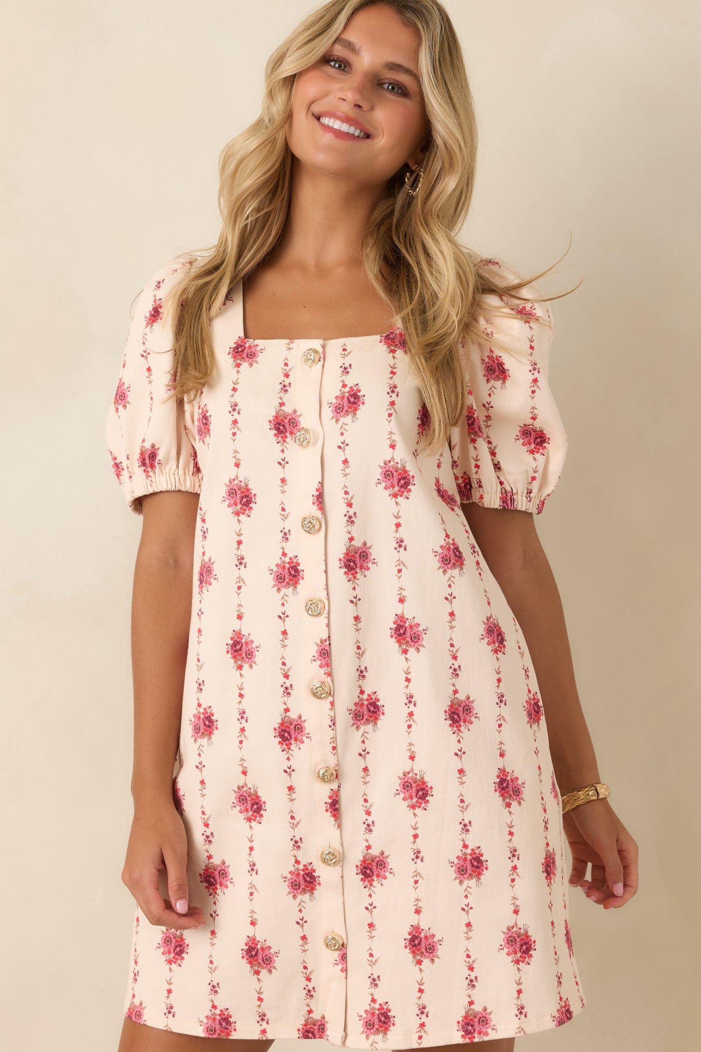 Garden Keepsake Ivory Floral Cotton Mini Dress