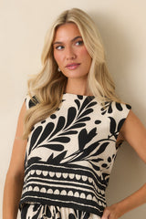 Palma Nights Black & Natural Botanical Print Sleeveless Top