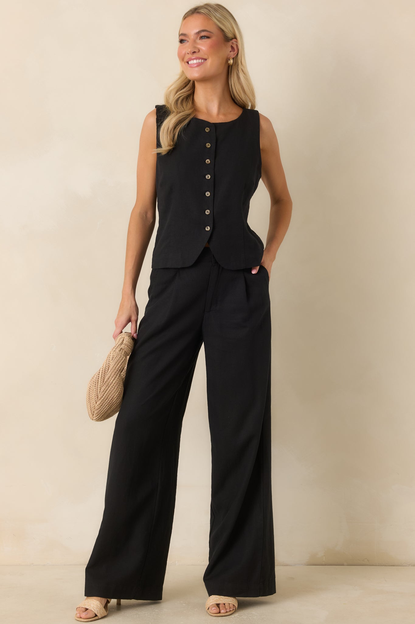 Z Supply Roman Black Linen Button Front Vest