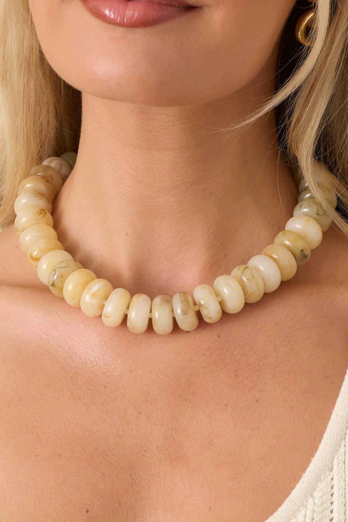 Natural Wonder Beige Marbled Bead Statement Necklace