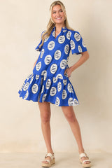 Reel It In Royal Blue Multi Cotton Tiered Mini Dress