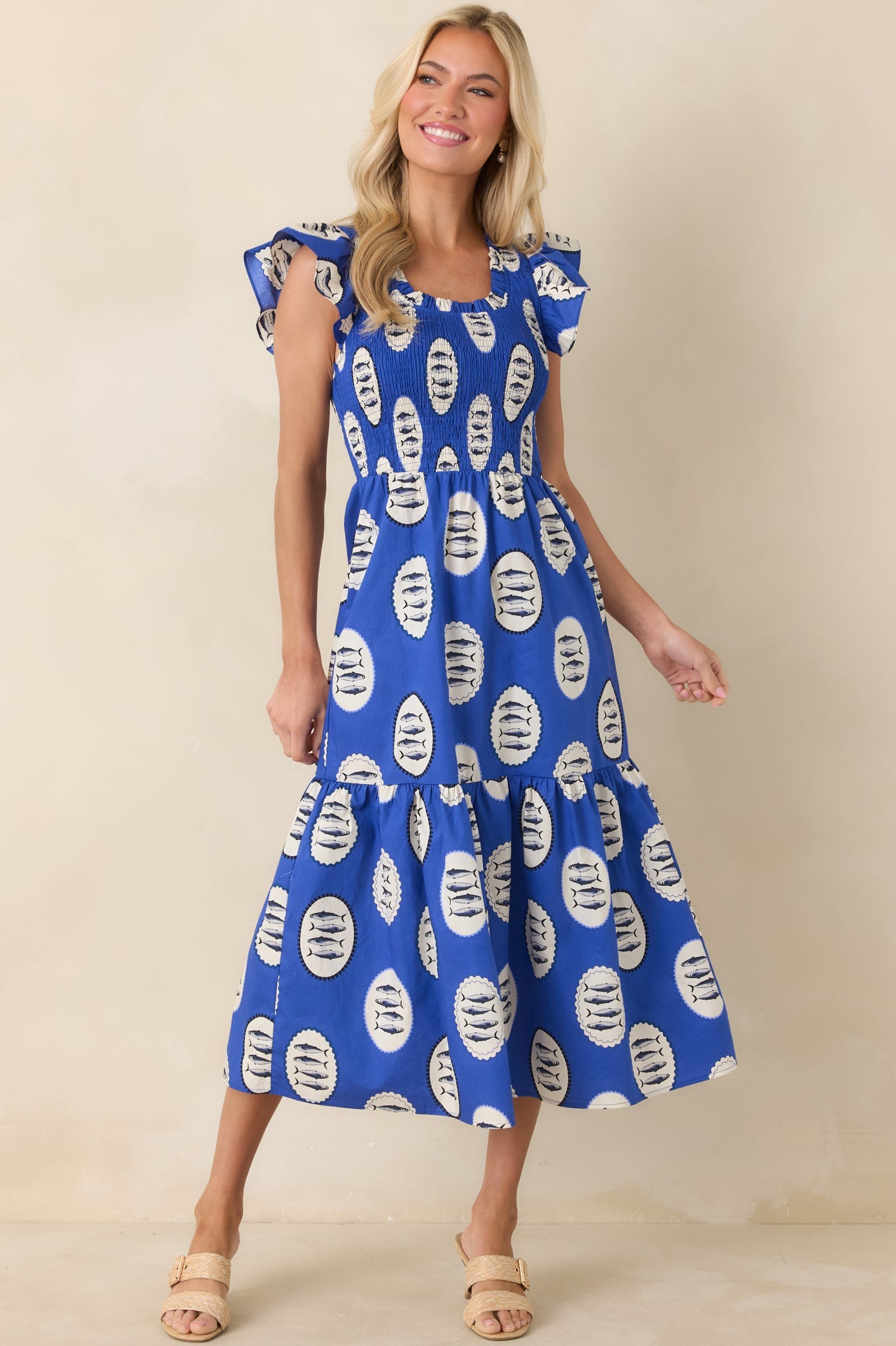 Catch of the Day Royal Blue Multi Cotton Tiered Maxi Dress