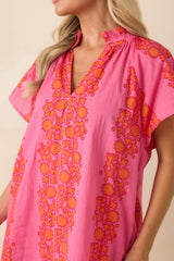 Palm Beach Bound Pink & Orange Cotton Floral Mini Dress