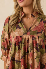 Under The Willow Brown Multi Floral Print Cotton Mini Dress