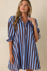 Here's the Plan Blue & Brown Stripe Cotton Mini Shift Dress