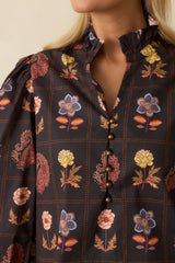 Everything's Blooming Black Multi Floral Cotton Puff Sleeve Blouse