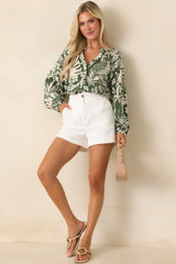Jungle Luxe Green Tropical Print Button Front Top