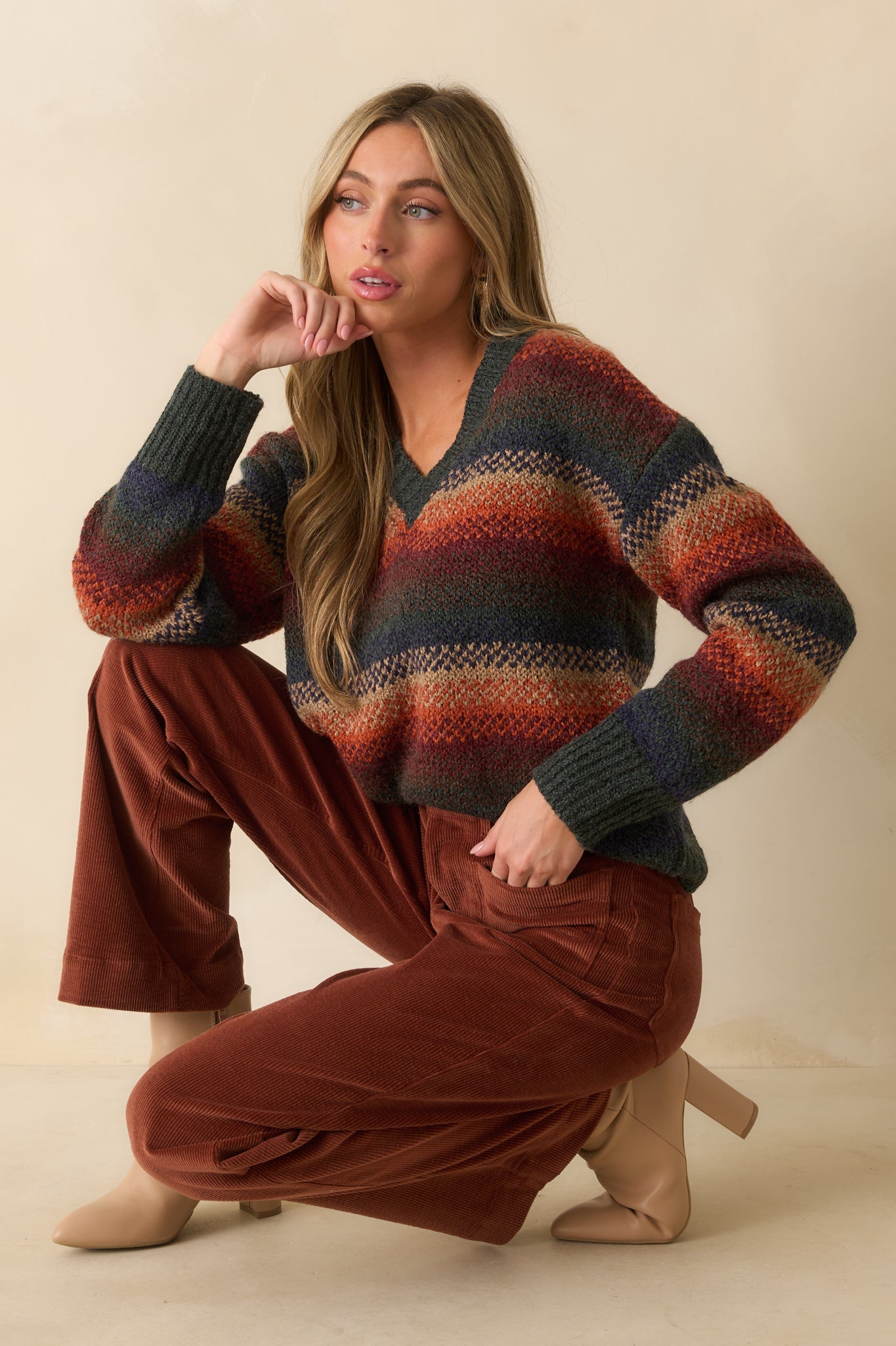 Thread & Supply Rust Multi Stripe Knit Rena Sweater