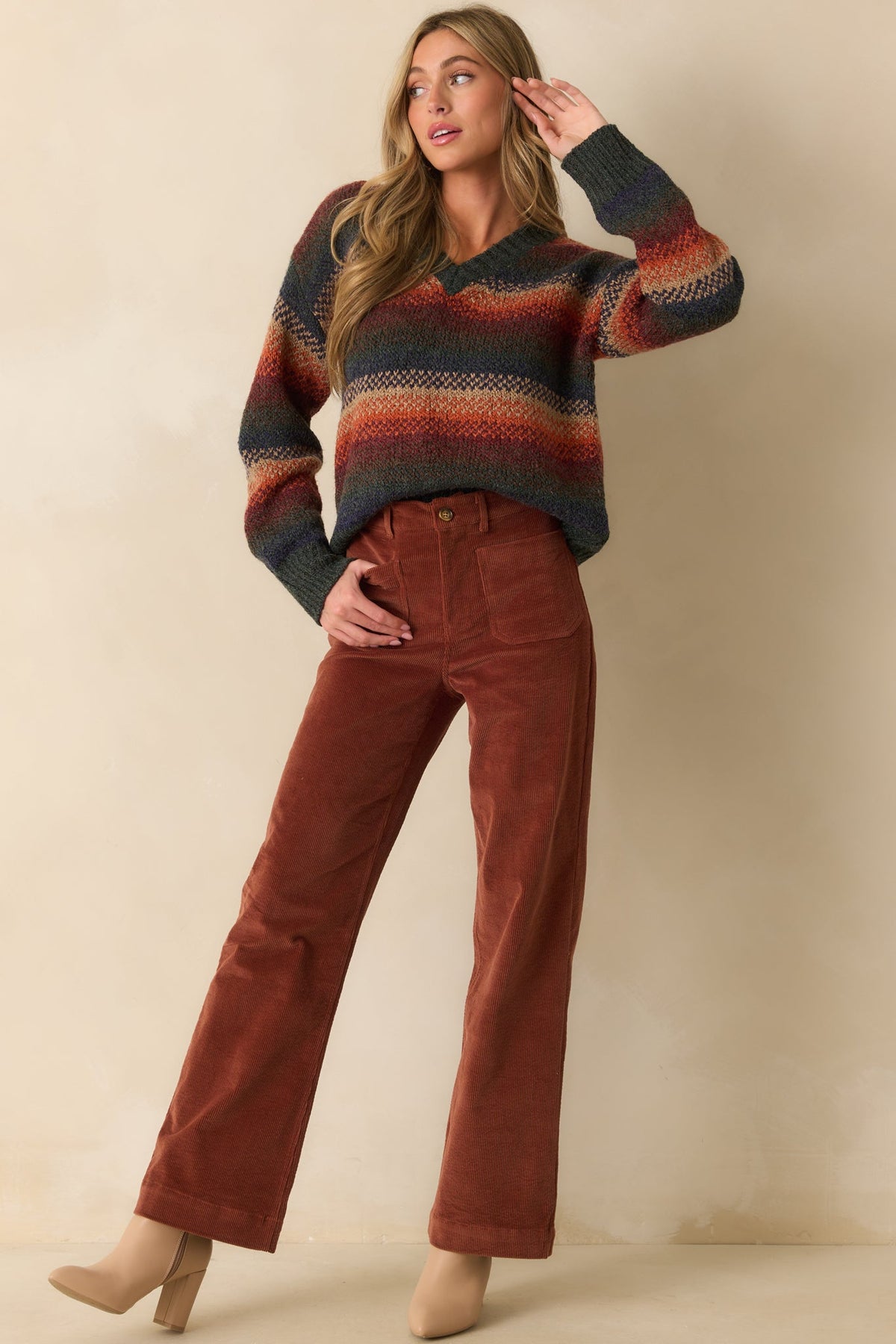 Thread & Supply Rust Multi Stripe Knit Rena Sweater