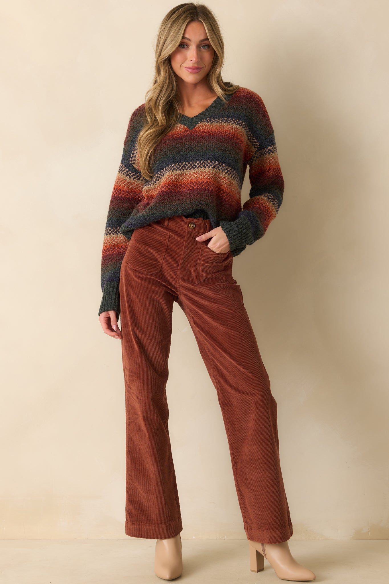 Thread & Supply Rust Multi Stripe Knit Rena Sweater
