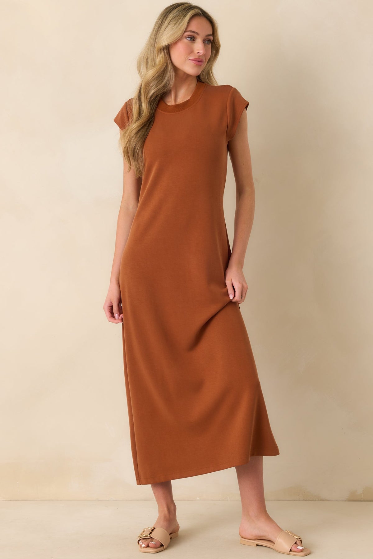 Take The Long Way Home Rust Orange Cap Sleeve Maxi Dress
