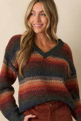 Thread & Supply Rust Multi Stripe Knit Rena Sweater