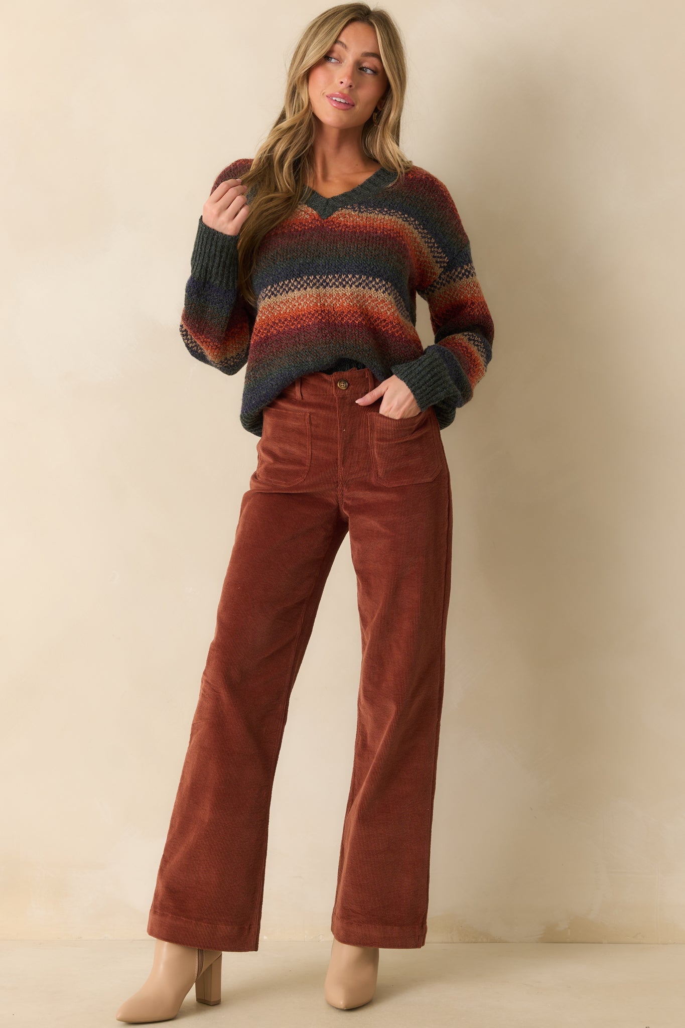 Thread & Supply Rust Multi Stripe Knit Rena Sweater