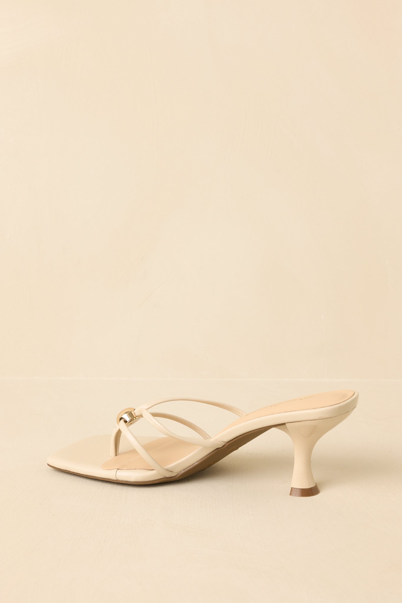 Rise and Shine Natural Faux Leather Strappy Kitten Heel Sandals