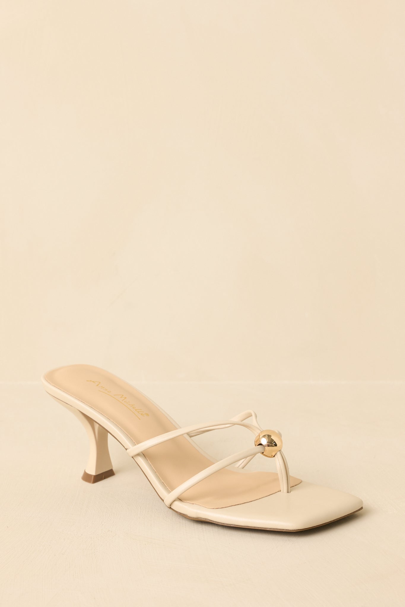 Rise and Shine Natural Faux Leather Strappy Kitten Heel Sandals