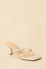 Rise and Shine Natural Faux Leather Strappy Kitten Heel Sandals