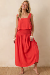 Paradisa Calista Sangria Red Linen Blend Side-Tie Crop Top