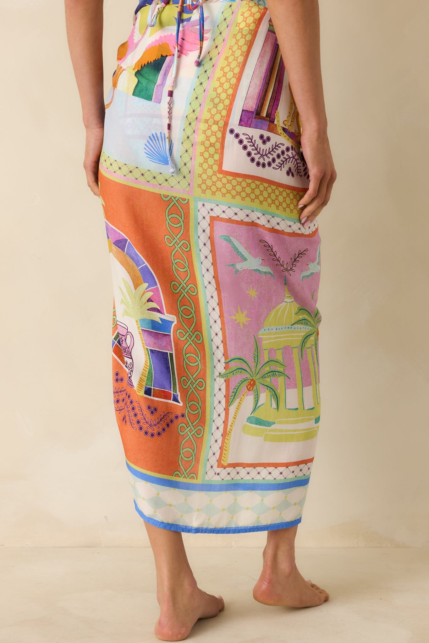 MINKPINK Elysia White Multi Tropical Tile Print Sarong