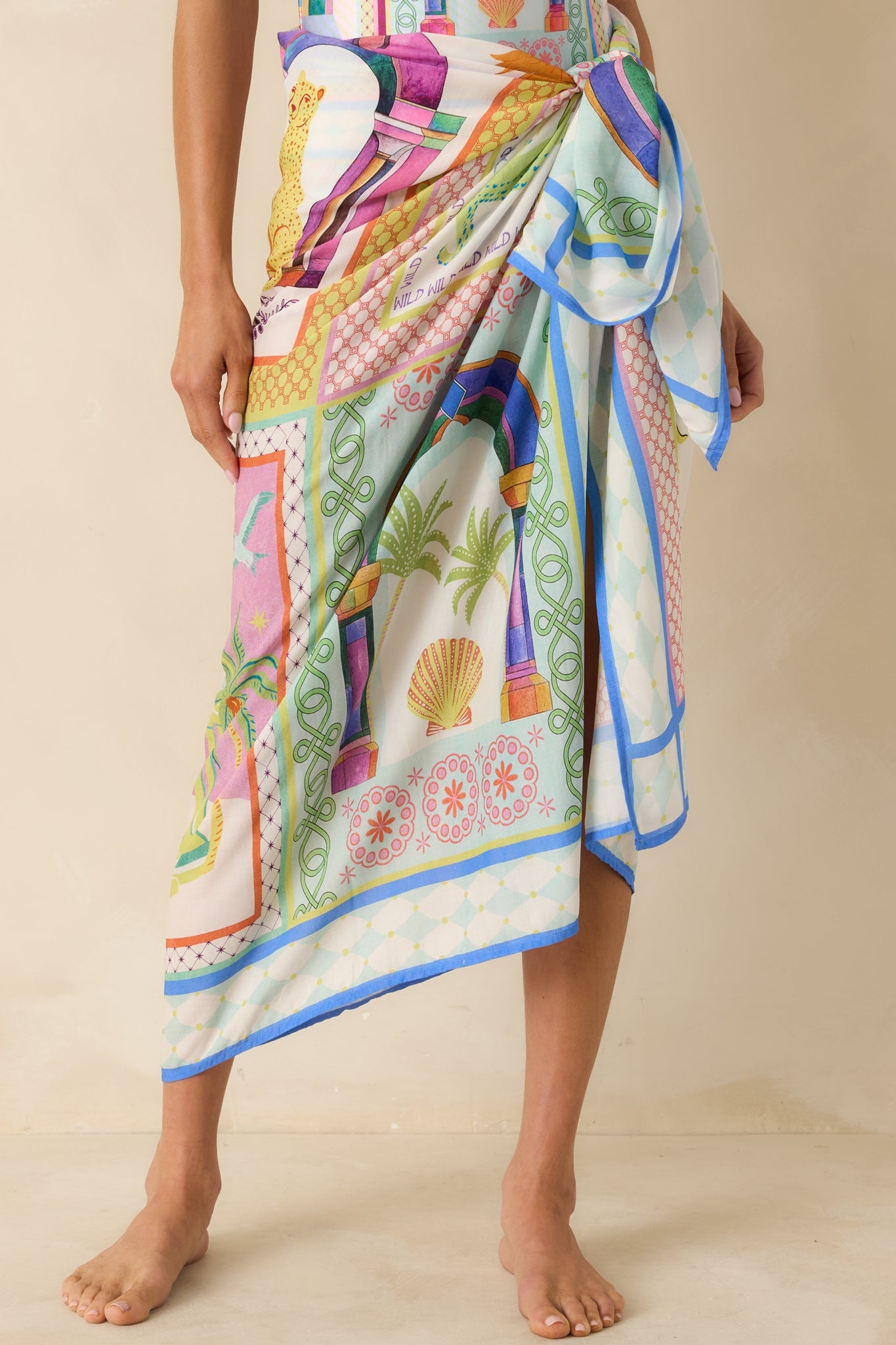 MINKPINK Elysia White Multi Tropical Tile Print Sarong
