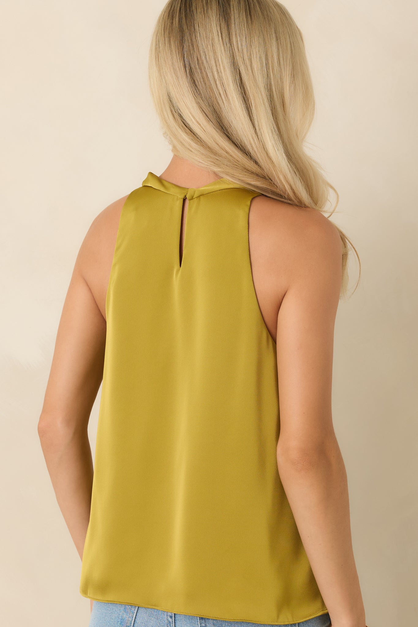 Table for Two Chartreuse Satin Sleeveless Top
