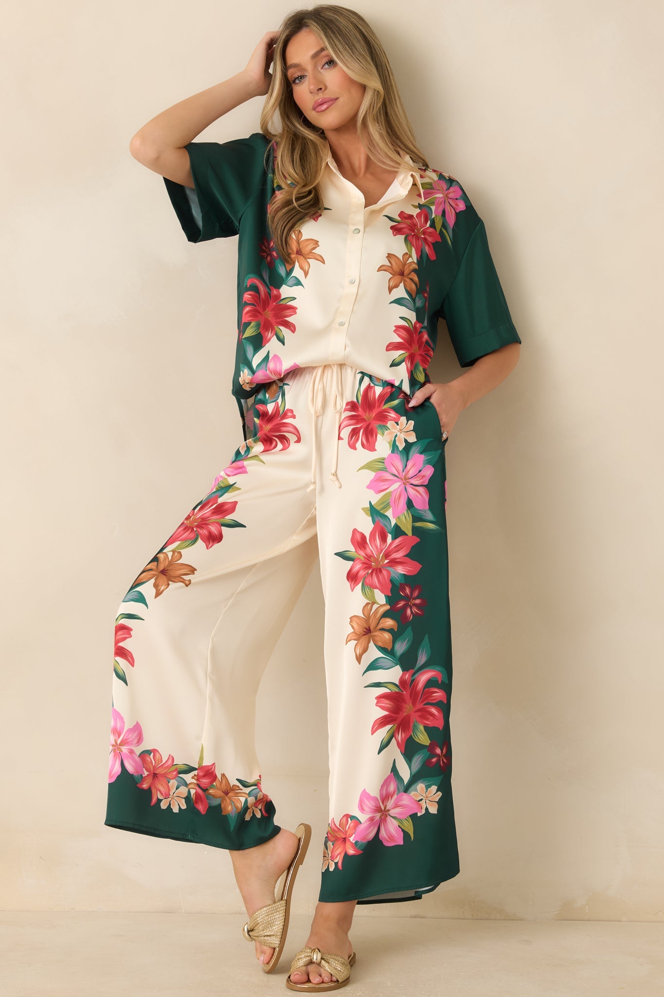 Z Supply Lani Kiwi Teal Multi Floral Wide Leg Pants