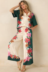 Z Supply Lani Kiwi Teal Multi Floral Wide Leg Pants